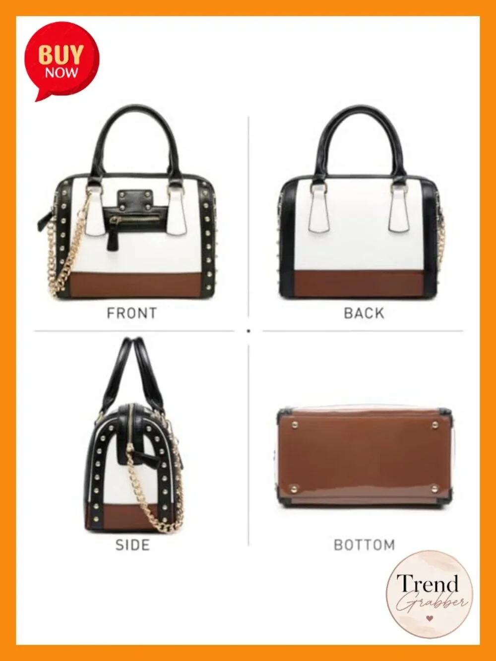 Shiny Patent Faux Leather Barrel Top Handle Satchel Shoulder Bag with Rivet
